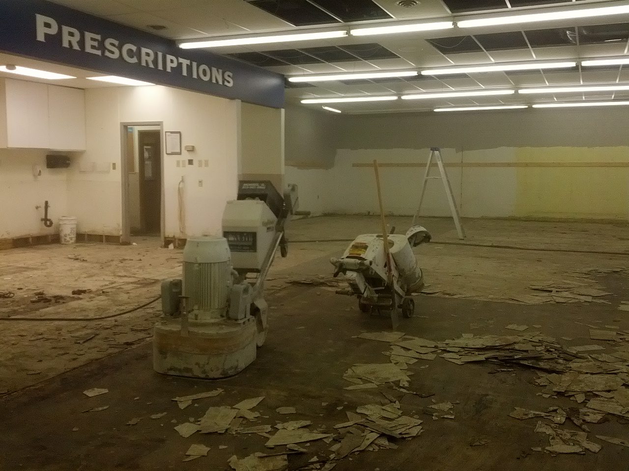 Tile removal at a commercial drug store